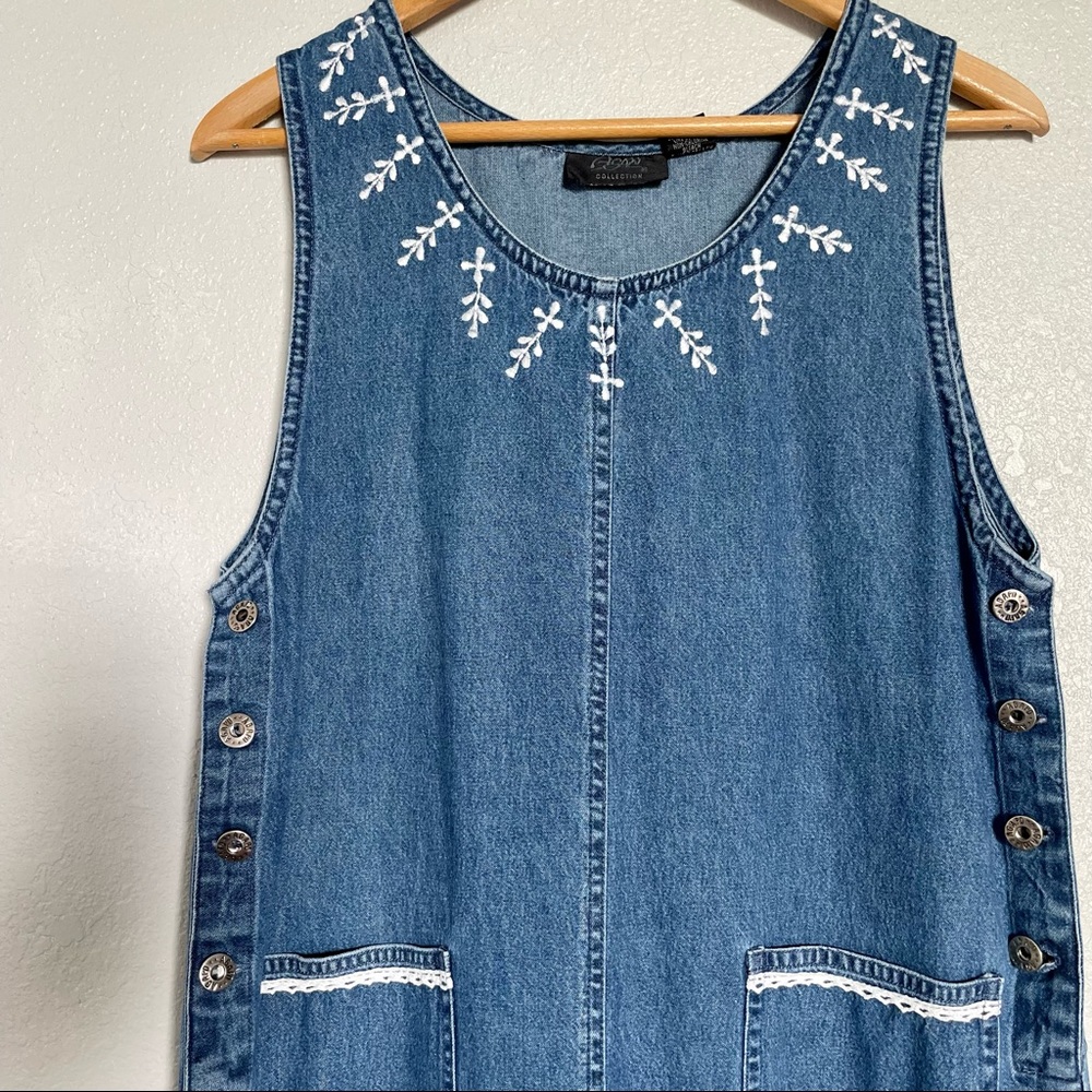Agapo Denim Blue Jean Jumper Dress Embroidered - Size M - Picture 4 of 5